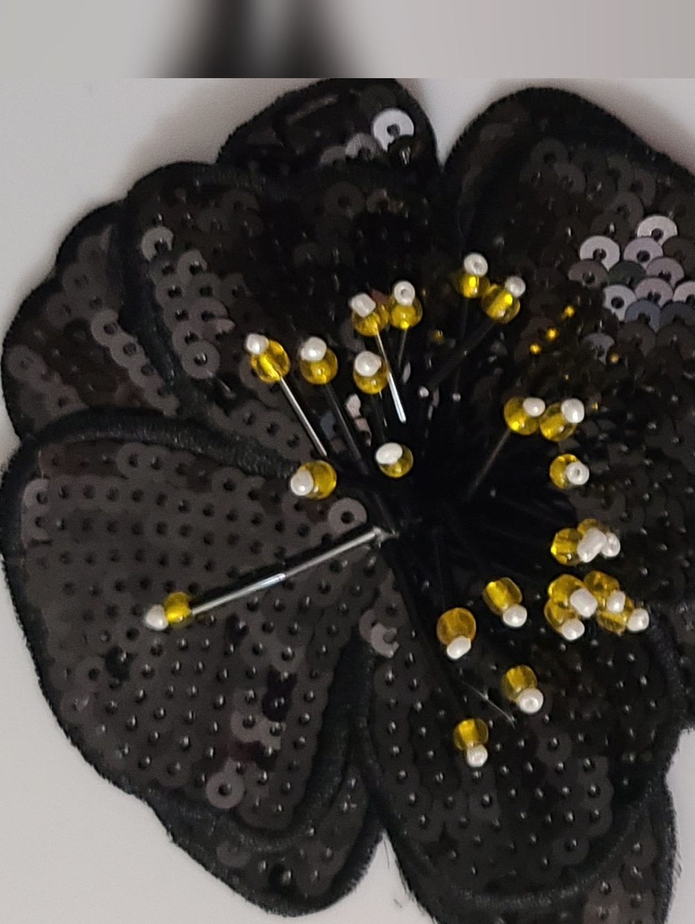 3D Hibiscus Beaded Tropical Applique Sew On Patch Flower Sequins Glass Beads Blk